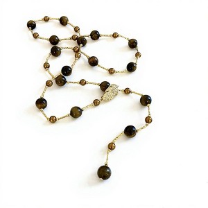 Anna-Kaci Women's Beaded Necklace with Polished Round Beads and Crystal Leaf Accent - Gold - 1 of 4