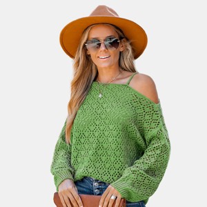 Women's Cutout Crochet One Shoulder Sweater - Cupshe - 1 of 4