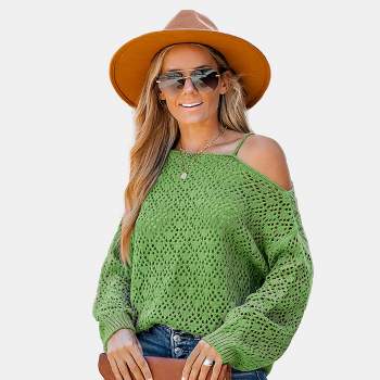 Women's Cutout Crochet One Shoulder Sweater - Cupshe
