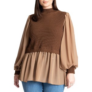 ELOQUII Women's Plus Size Twofer Sweater With Chiffon - 1 of 4