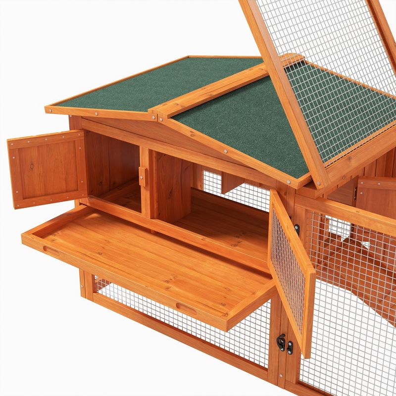 PawHut Rabbit Hutch 2-Story Bunny Cage Small Animal House with Slide Out Tray, Detachable Run, for Indoor Outdoor, Orange, 6 of 8