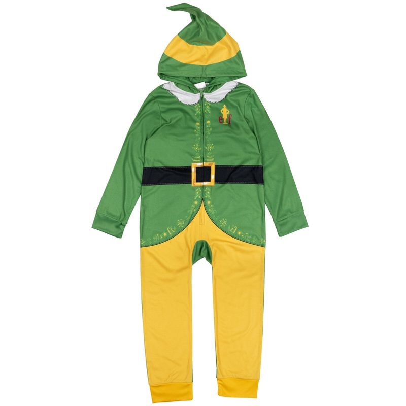 Elf Holiday Christmas Fleece Zip Up Cosplay Pajama Coverall Green , 1 of 8