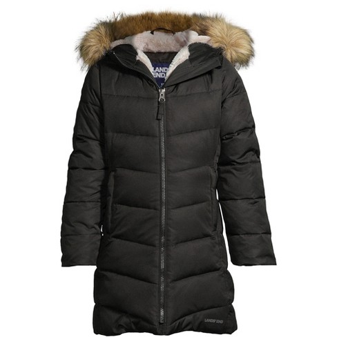 Lands End Kids Winter Fleece Lined Down Alternative Thermoplume Coat Small Black Target