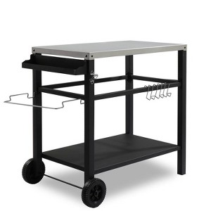 Karl Home 3-Shelf Outdoor Grill Cart Movable BBQ Trolley with Two Wheels and Hooks - 1 of 4