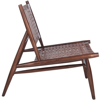 Cognac Brown Leather Woven Armless Slipper Chair