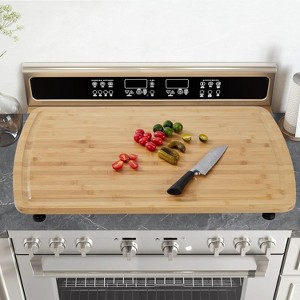 Carbonized Bamboo Stovetop Cover & Cutting Board 30"x20" - 0.8" Extra Thick Board with Heat Resistant Legs for RV, Kitchen Island & Counter - 1 of 4
