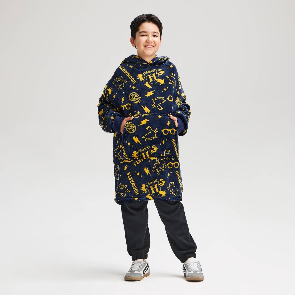 Warner Bros. Boys' Harry Potter Super Cozy Plush Oversized Hooded Sweatshirt - Navy Blue M/L