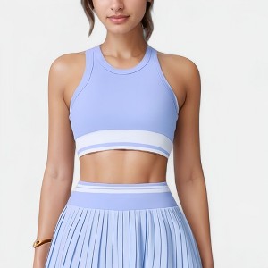 Anna-Kaci Active Women's High Neck Crop Top with Contrast Stripe Hem and Fitted Athletic Design - 1 of 4
