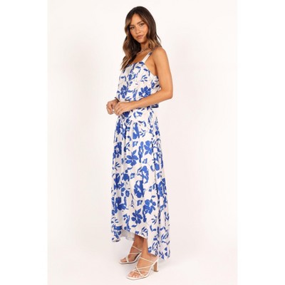 Blue Floral Crop Top and High-Low Skirt Set XL