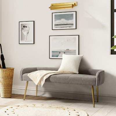 Emilio Fall Modern 55.25" Wide Upholstered Low Back Bench with Sturdy Golden Metal Tapered Leg Deal of the day | ARTFUL LIVING DESIGN