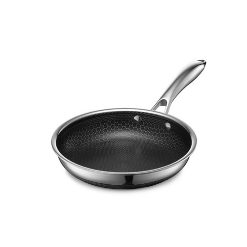 HexClad 8 inch Hybrid Stainless Steel Cookware Frying Pan with Glass Lid, Nonstick, Silver