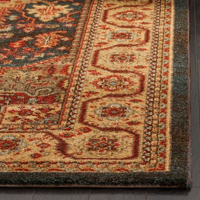 Navy and Natural Rectangular Synthetic Oriental Area Rug