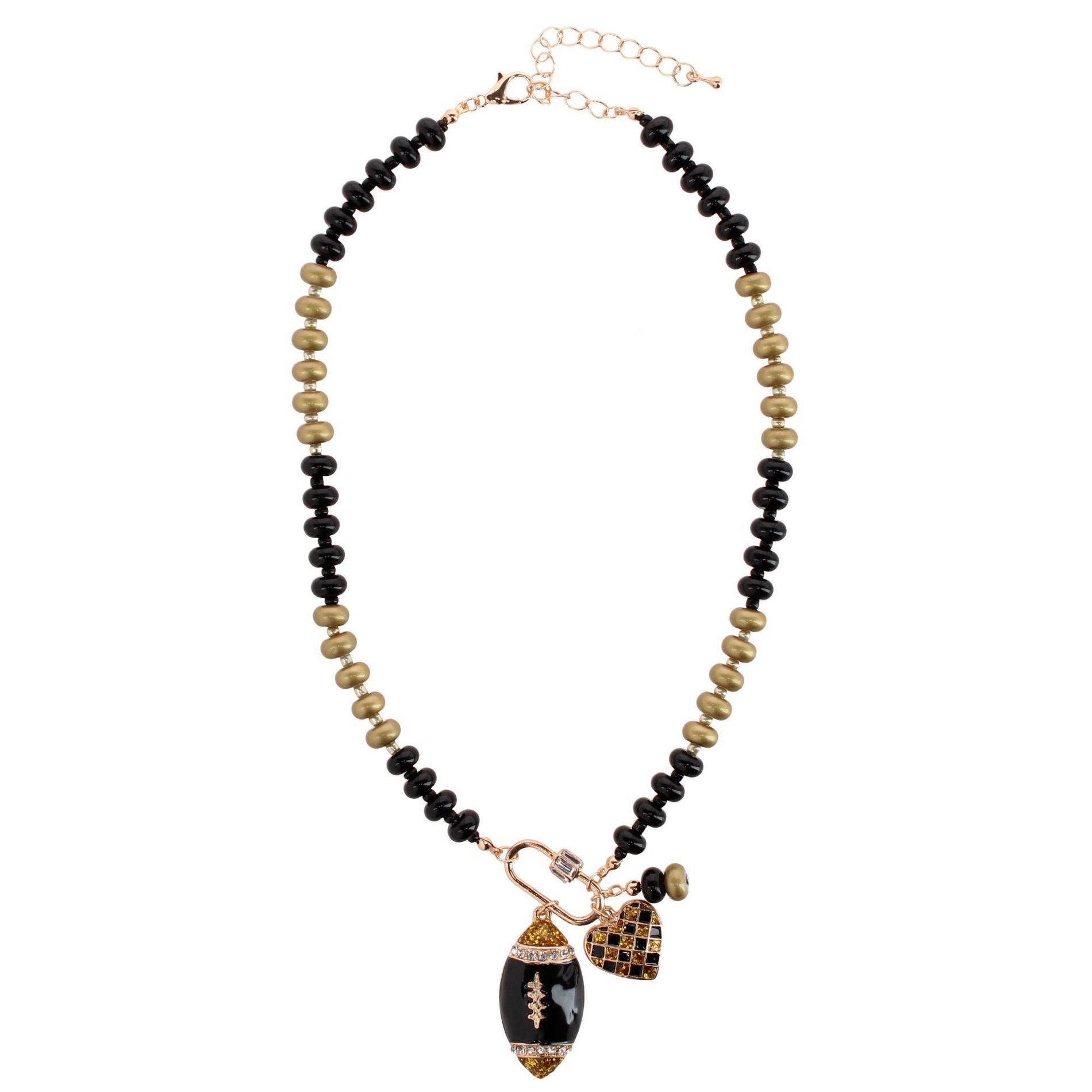 CTM Women's Duo Color Beaded Football Charm Necklace for Game Day