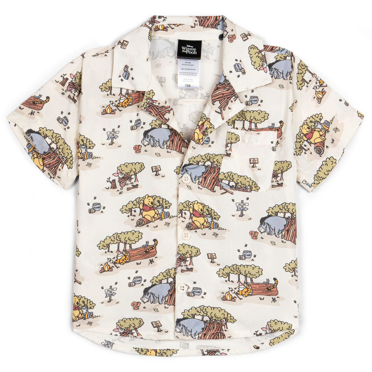 Disney Winnie the Pooh Boys' Short Sleeve Button Down Shirt Little Kid to Big Kid