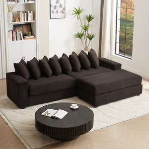 GDFStudio Macaulay Modern Wood and Corduroy Upholstered L-Shaped 3-Seat Sectional Sofa with 8 Pillows and 2 Armrest Storage - 1 of 4