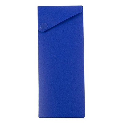 JAM Paper Plastic Sliding Pencil Case Box with Button Snap Blue 2166513297