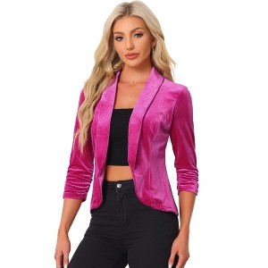 INSPIRE CHIC Women's Velvet Lapel Collar Open Front Blazers - 1 of 4