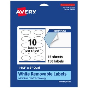 Avery Matte White Removable Oval Labels with Sure Feed Technology, Print-to-the-Edge, 1.5" x 3" - 1 of 4