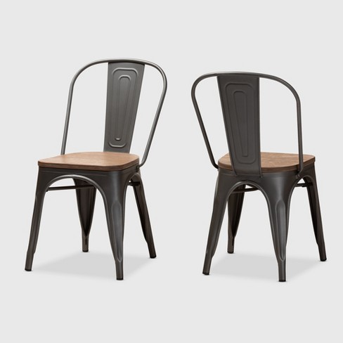 Set of 2 Henri Tolix Finished Steel Stackable Dining Chairs Brown BaxtonStudio