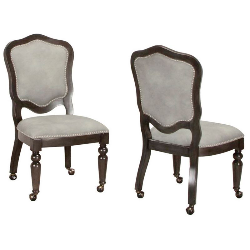 Besthom Vegas Light Gray and Dark Gray Nailheads and Casters Side Chair (Set of 2), 2 of 8