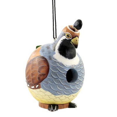 Home & Garden 8.5" Quail Gordo Bird House Hand Carved Painted Gold Crest Distributing  -  Bird And Insect Houses