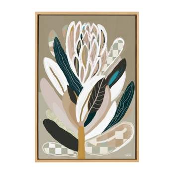Kate & Laurel All Things Decor 23"x33" Sylvie Sage Protea Framed Canvas Wall Art by Inkheart Designs Natural Modern Neutral Flower