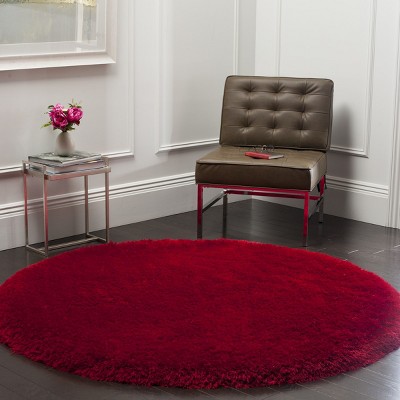 Luxe Red Hand-Tufted Round Shag Area Rug, 8' x 8'