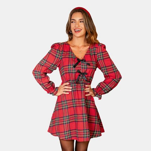 Женские платья Cupshe Women's Festive Plaid Tie-Front Mini Dress-M-Red