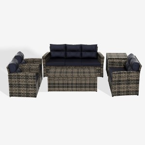 WestinTrends 6-Piece PE Rattan Wicker Outdoor Patio Conversation Sofa Set - 1 of 4
