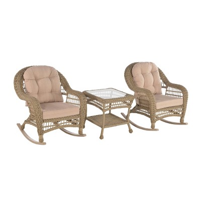 3pc Saturn Collection Patio Conversation Set with Rocking Chairs - Cappuccino - W Unlimited