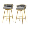 Grungis 31.5 inch Swivel Bar Stools Set of 2, 180° Rotating Velvet Upholstered Bar Chairs with Hand-Woven Backrest & Footrest, 286LB Capacity - 2 of 4