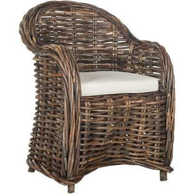 Modern Variegated Brown Rattan Club Chair with Cushions