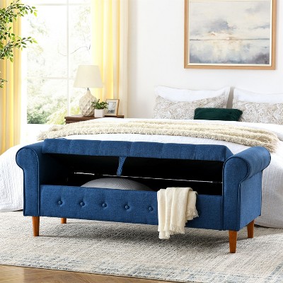 NicBex Modern 62" Wooden Storage Bench with Rolled Arms for Bedroom and Entryway