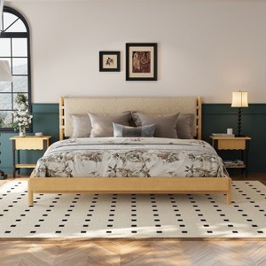 Christopher Knight Home Evelyn Mid-Century Modern Rubberwood Bed with Upholstered Headboard - 1 of 4