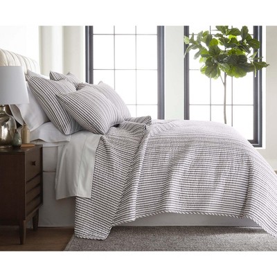 Twin Charcoal Cotton Reversible Stripe Quilt Set