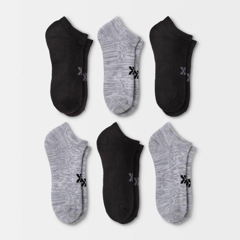 Women&#39;s Extended Size Cushioned 6pk Low Cut Athletic Socks - All In Motion&#8482; Heather Gray/Black 8-12, 1 of 5