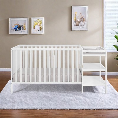 FURNIinspire Cribs Convertible Crib Baby Crib Baby Bed, Toddler Crib Changer Combo, 3 In 1 Crib Nursery Cribs For Bedroom, White, 71.5"*29.75"*35"