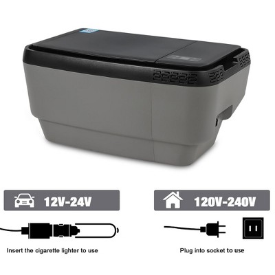 Compact Gray and Black Portable Car Refrigerator with Smart Features
