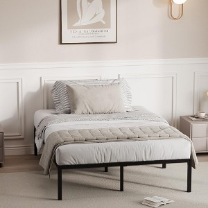 6''-16'' Bed Frame, Heavy Duty Metal Platform with Steel Slats & Ample Under Bed Storage, No Box Spring Required, Quick Assembly, Black - 1 of 4