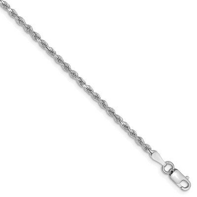 Black Bow Jewelry 2mm, 14k White Gold, Diamond Cut Solid Rope Chain Anklet, 9 Inch
