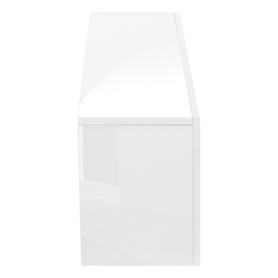 Contemporary Glossy White 63" TV Stand with Tempered Glass Shelves