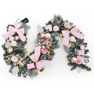 GAOMON Christmas Garland with Lights, Holiday Accent Door Garland with Pink Bows & Colorful Balls, Pine Cones & Pine Needles - 1 of 4