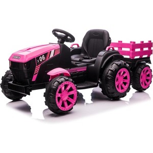 12V Kids Ride-On Tractor with Detachable Trailer, Remote Control, LED Lights, Battery Powered Farm Vehicle Toy Car Gift for Boys and Girls - 1 of 4