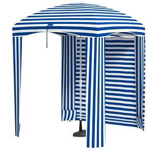 Aghana Digitals Blue White Stripe Beach Cabana Umbrella with Removable Walls, Vents, Ruffles & - 1 of 4