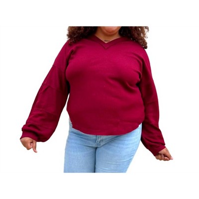 Women's Gianna Textured Solid V-neck Comfy Knit Top - VERY J