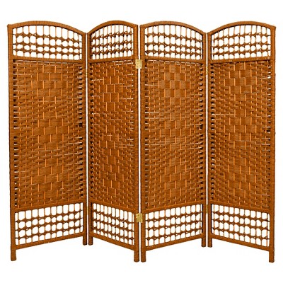 4 ft. Tall Fiber Weave Room Divider - Dark Beige (4 Panels) - Oriental Furniture