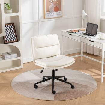 Contemporary Adjustable Swivel Criss-Cross Chair, Wide Seat Office Chair Vanity Chair, Adjustable Height With PU Leather Base-The Pop Home