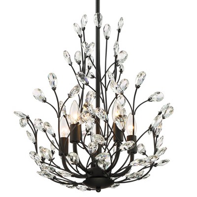 Aurine Floral Silhouette Matte Black Crystal Pendant Chandelier
