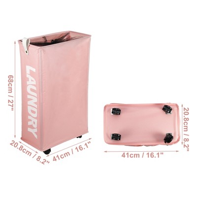 Pink Oxford Fabric Upright Laundry Hamper with Wheels