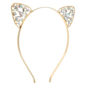 Unique Bargains Women's Elegant Faux Diamond Cat Ears Headband 6.30"x6.10" Gold Tone 1 Pc - 1 of 4
